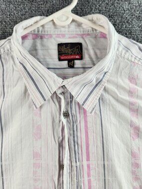 Quiksilver Quicksilver Button Up Shirt Men Striped Pink XL Short Sleeve Urban